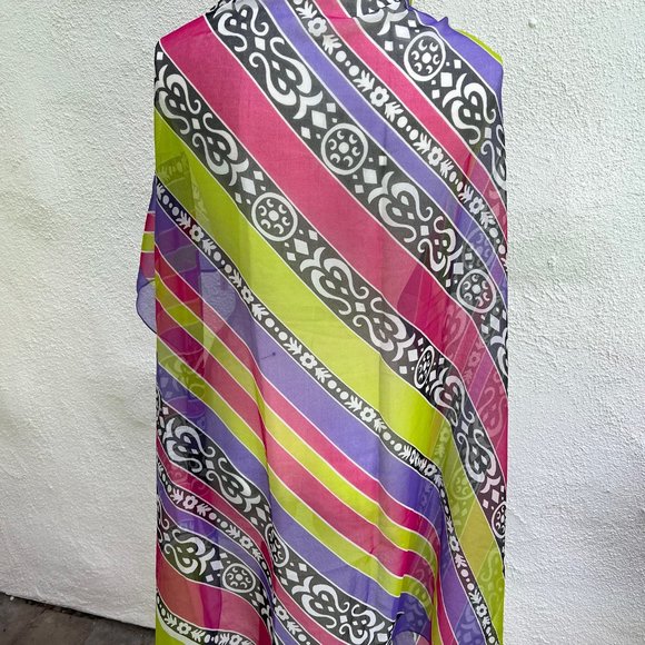 Vintage Purple/Black/White/Green/Magenta Chiffon Scarf - Picture 3 of 3